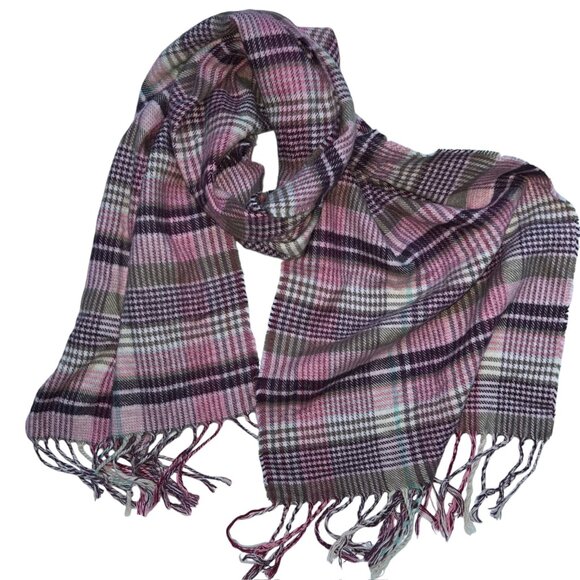 purple lavender super soft gray glenn plaid print fringe trim scarf - Picture 3 of 3